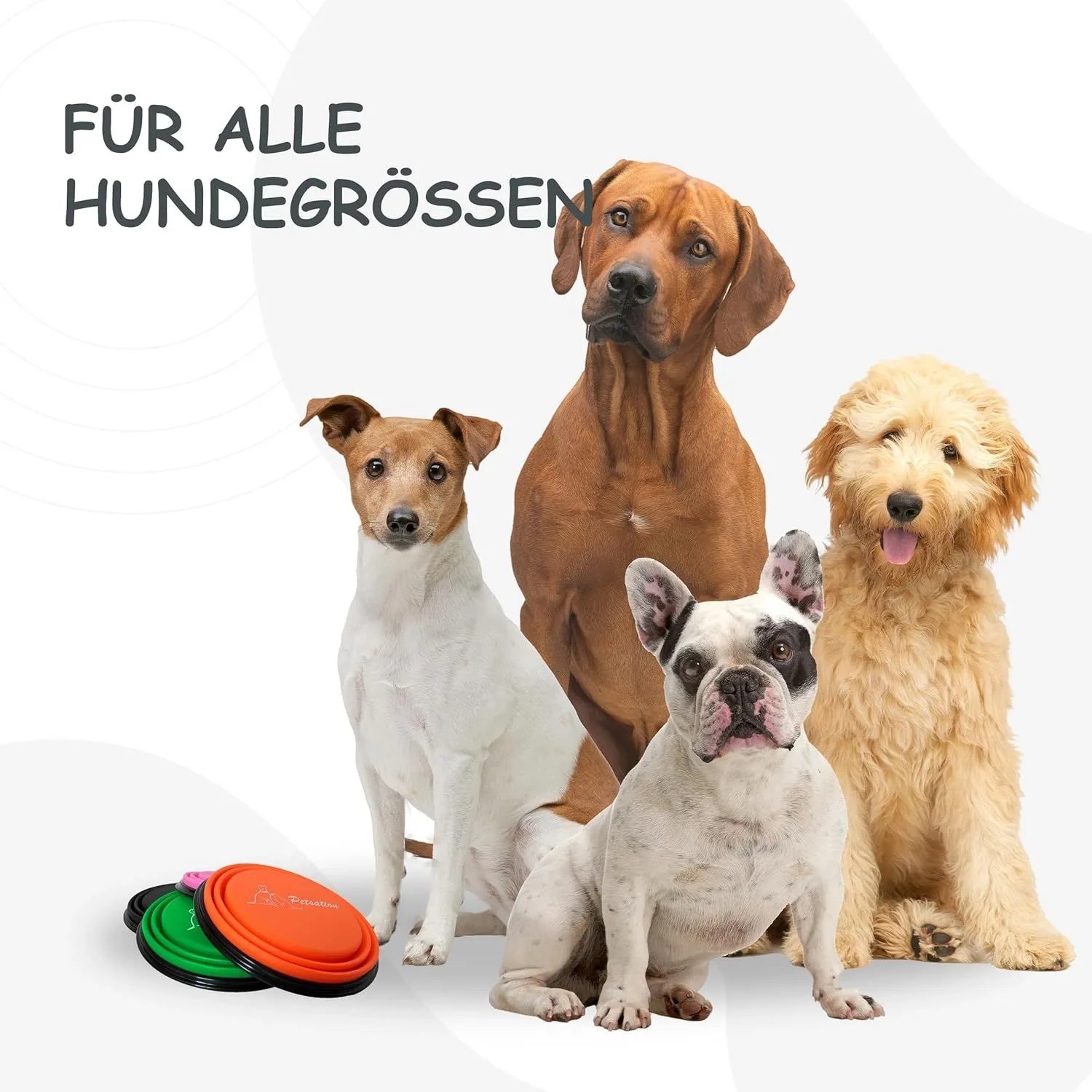 Faltbare Reisenäpfe von Petsation für Hunde verschiedener Größen.