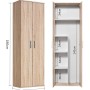 mokebo Besenschrank in Braun, ein Büroschrank mit Fächern und Stauraum, Maße sind dargestellt.