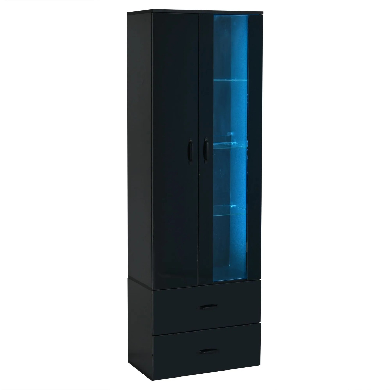 Merax LED Vitrine mit 2 Türen Transparenter Tür Schwarz