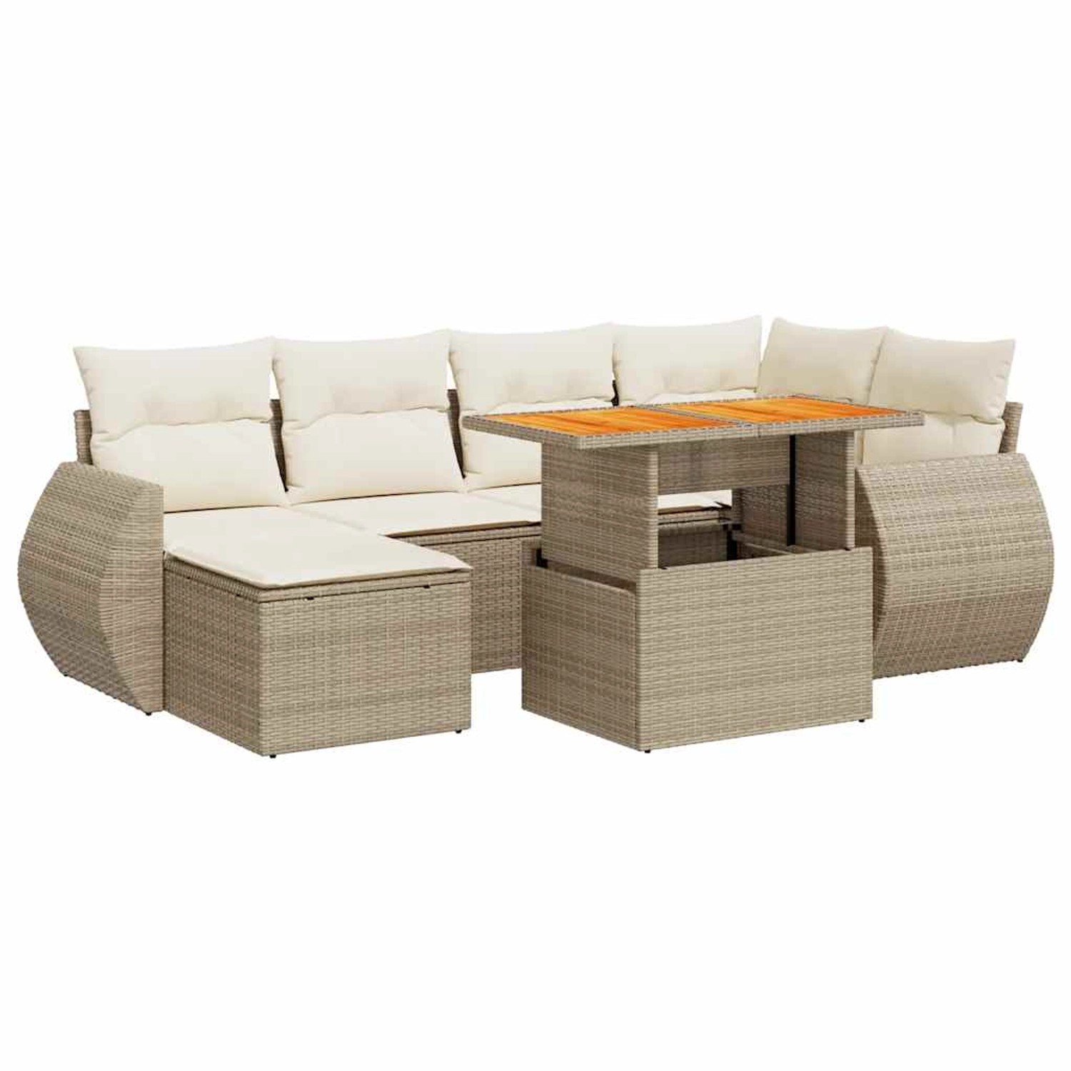 vidaXL 7-Tlg Garten-Sofagarnitur mit Kissen Beige Poly Rattan 3327285 günstig online kaufen
