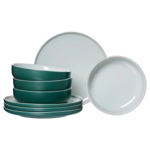 Ritzenhoff & Breker Jasper Tafelservice, 8-teilig, grün: 4 Teller, 4 Schalen. Modernes Geschirr-Set für den Esstisch.