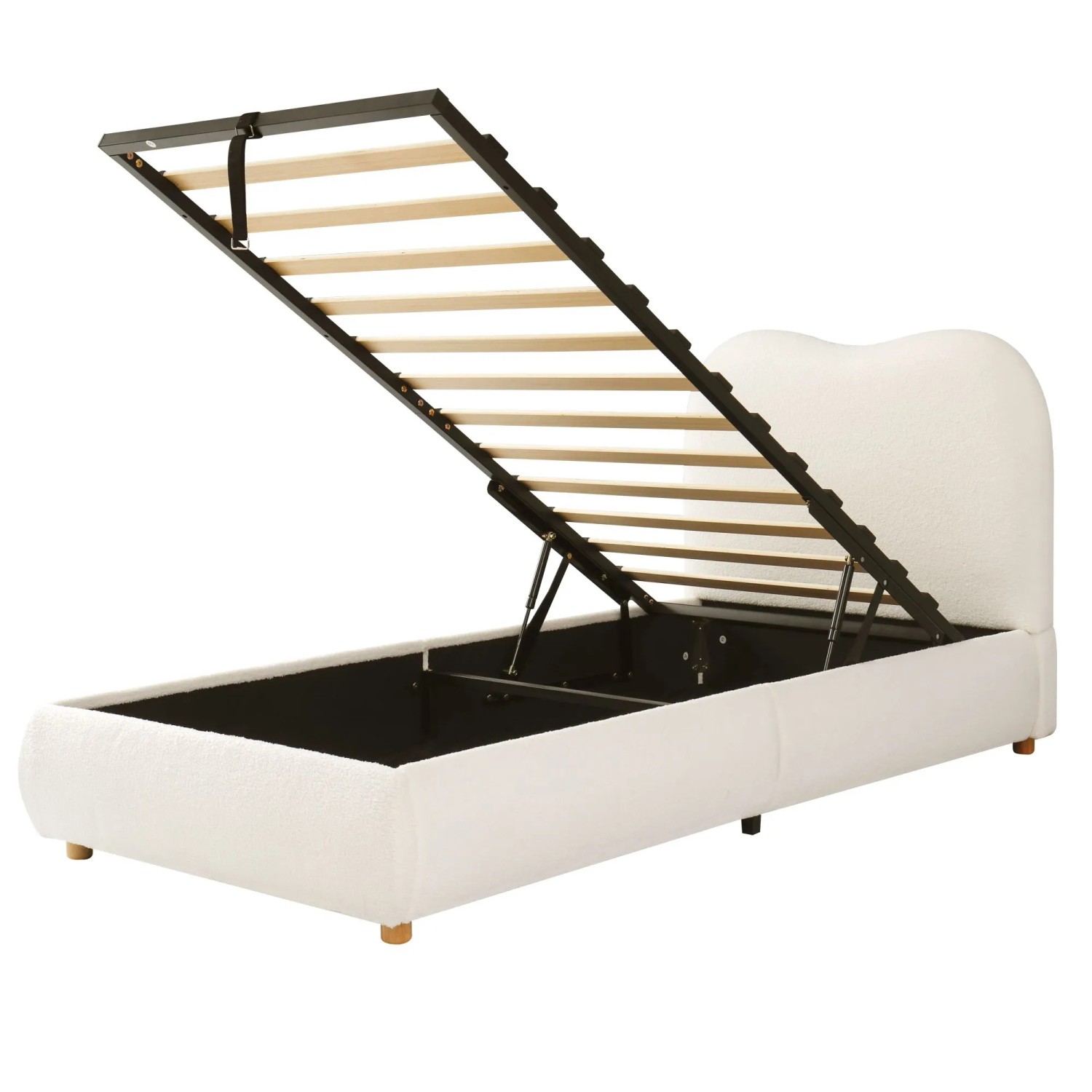 okwish Polsterbett 90x200cm mit Hydraulischem Stauraum Kinderzimmer Beige ohne Matratze