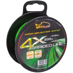 Westline Angelschnur 4X Braided Line, 0,16 mm, grün, auf Spule. Geflochtene Angelschnur für Hecht und Zander.