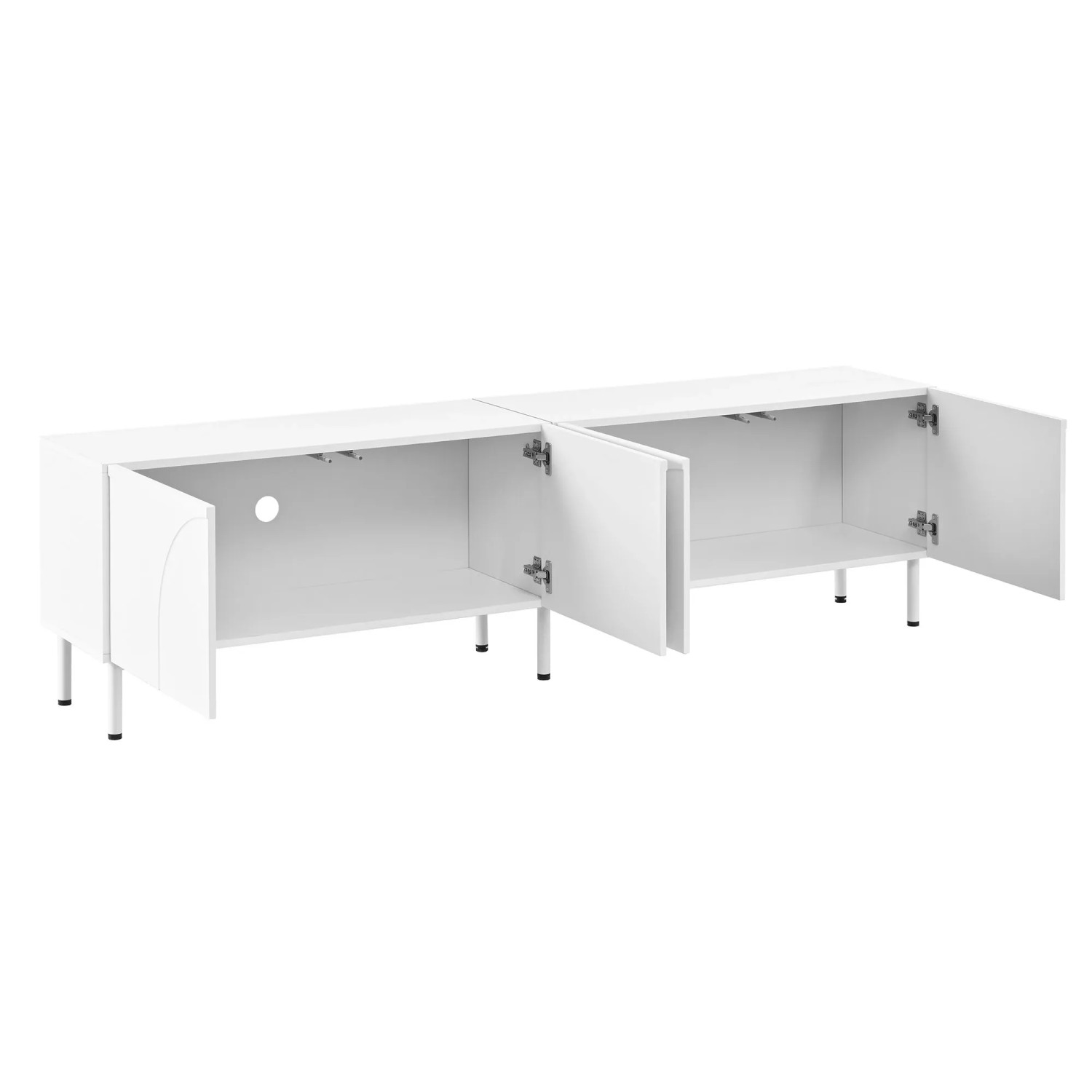 okwish TV-Schrank mit Geschwungen Linien 4Türen Metallfüße Wohnzimmer 180x35x49cm Weiß
