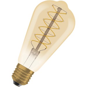 Osram E27 LED Leuchtmittel ST64, 4,8W, mit goldfarbenem Glaskolben und gewundenem Filament.