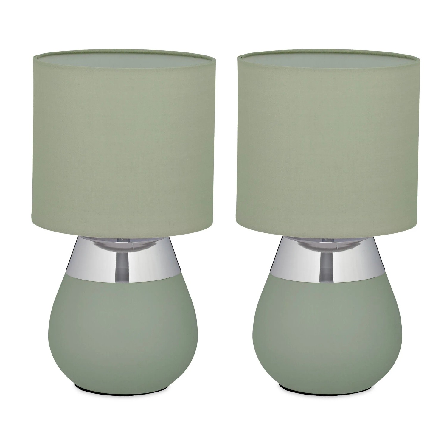 Image of Relaxdays Tischlampe Metall Grün 2er Set mit Stoffschirm 32 cm x 18 cm