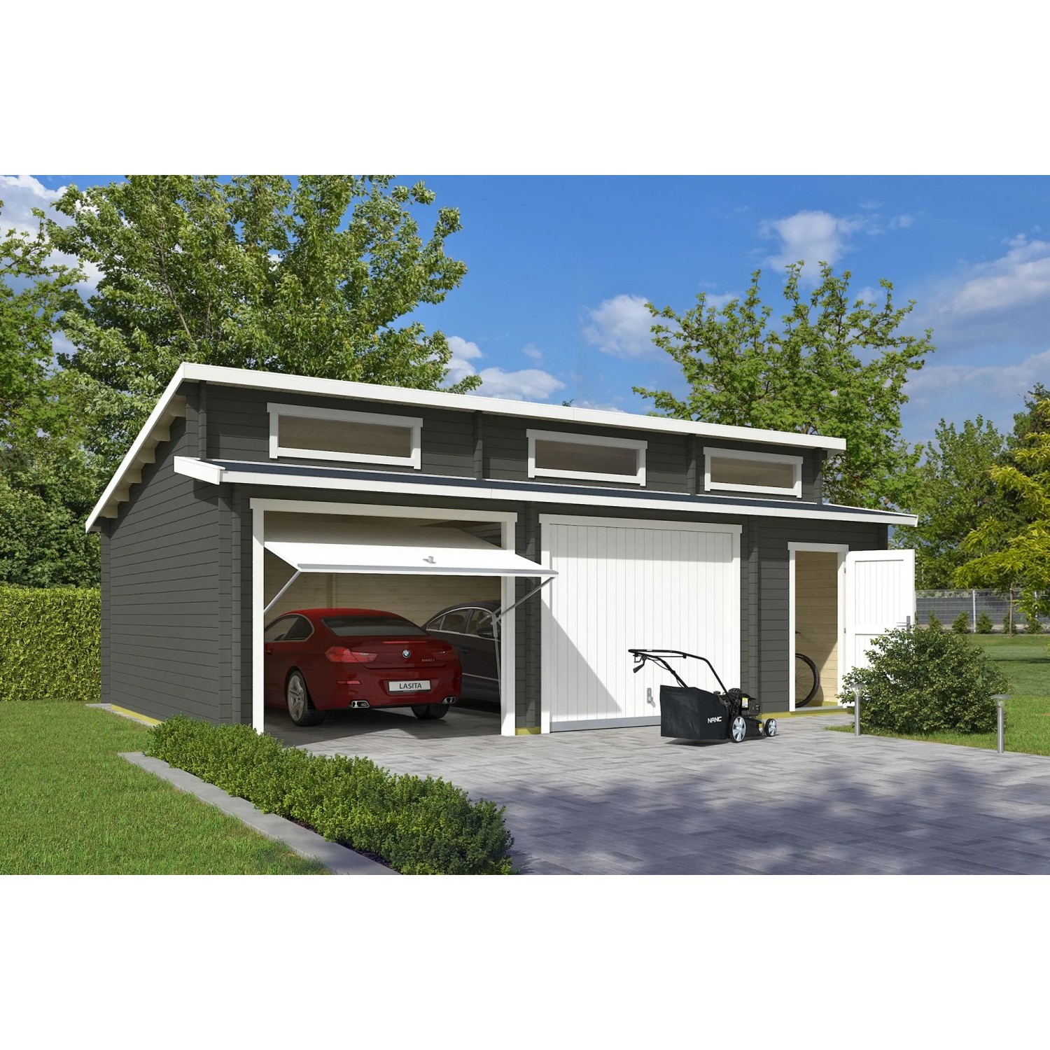 Lasita Garage Hawaii Set mit Schwingtoren 780 cm x 520 cm Grau-Grün