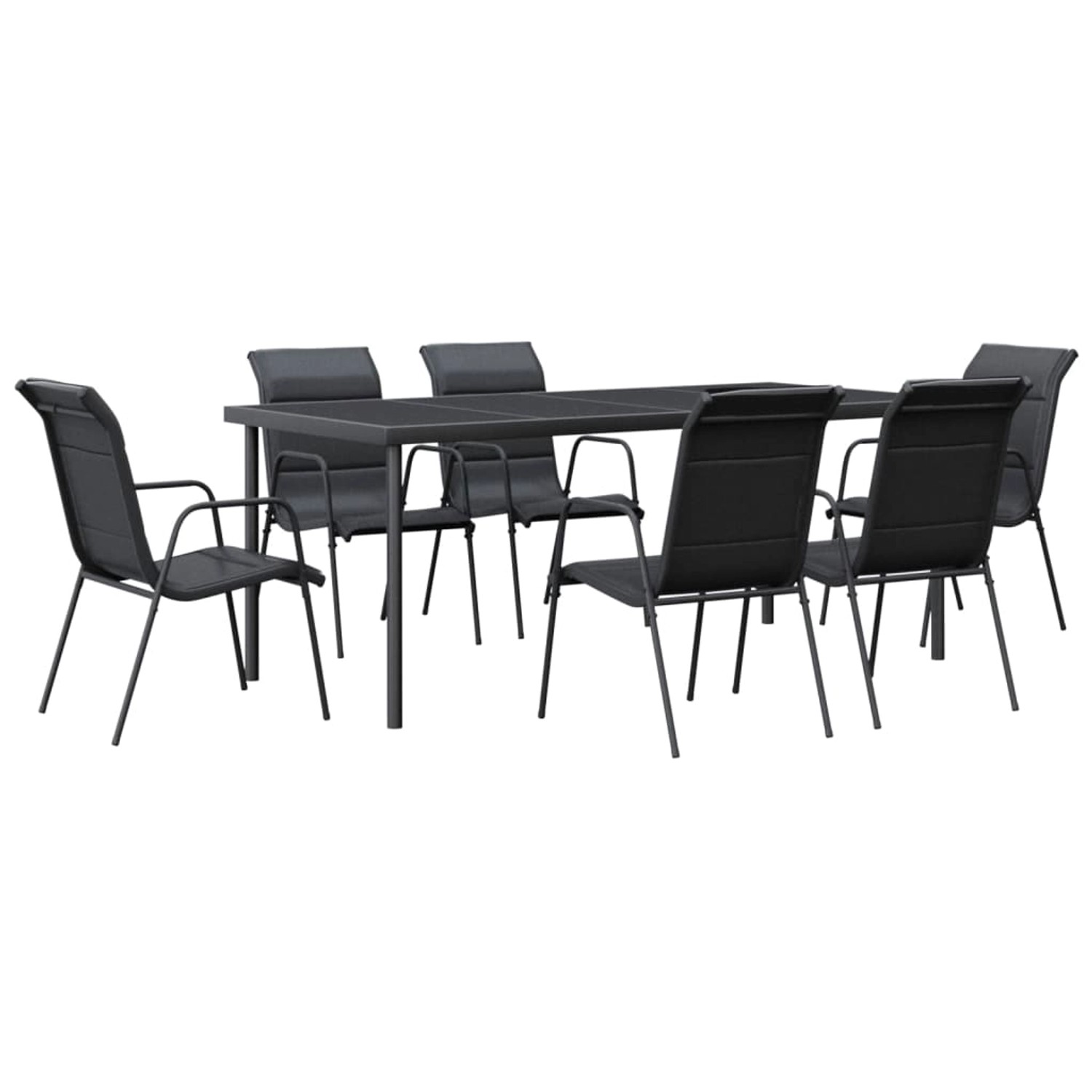 vidaXL 7-Tlg Garten-Essgruppe Schwarz Stahl und Textilene 3200700 günstig online kaufen