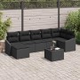 Schwarzes 8-teiliges Garten-Sofa-Set aus Poly Rattan von vidaXL mit Tisch und Auflagen.