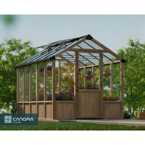 CANOPIA Natura Gewächshaus, 8,6 m², braun, mit Fundamentrahmen. Begehbares Gartenhaus für Pflanzenzucht.