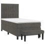 Dunkelgraues Boxspringbett 80x200 cm mit Matratze und Bank, Samtbezug.