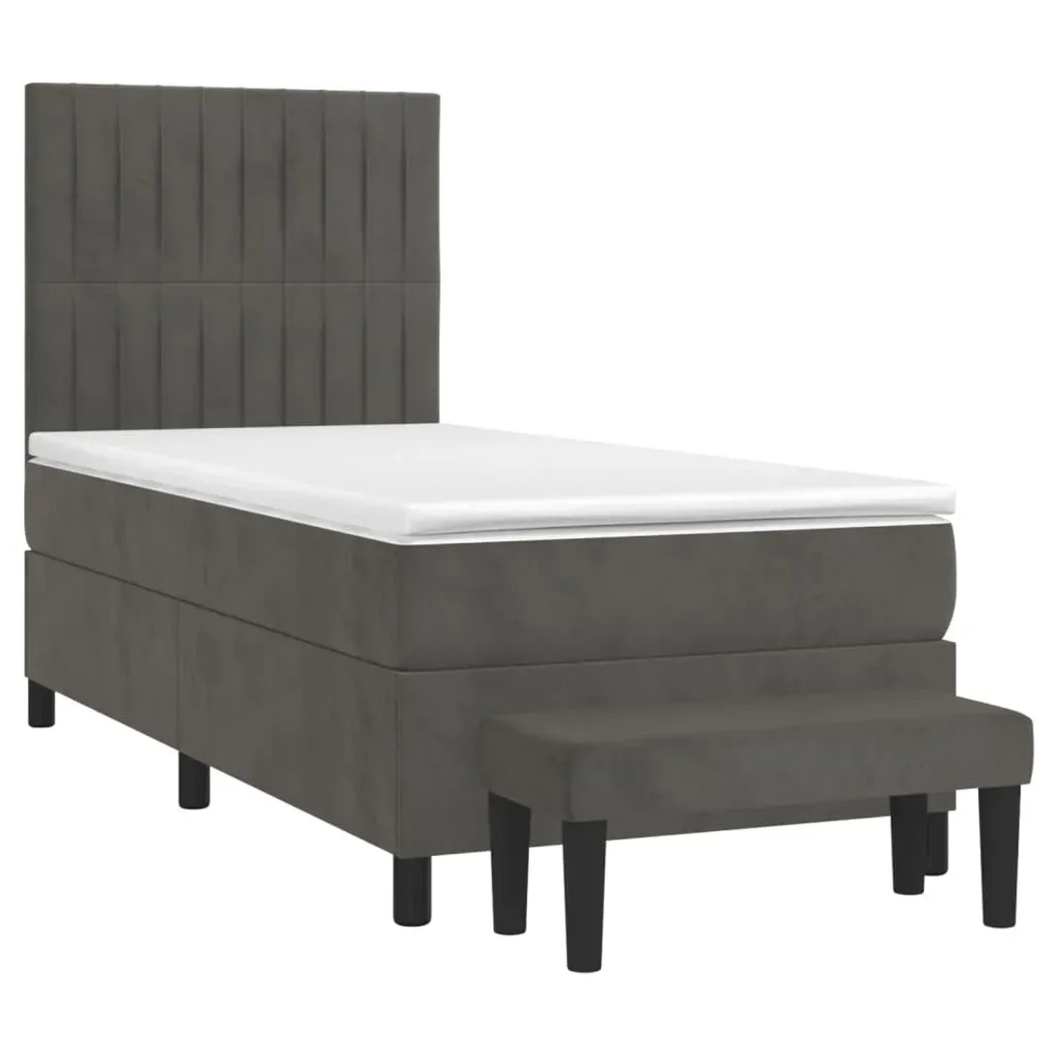 Dunkelgraues Boxspringbett 80x200 cm mit Matratze und Bank, Samtbezug.