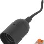 Schwarze E27 Renovierungsfassung mit Kabel und zwei Wago Klemmen für Lampeninstallation.