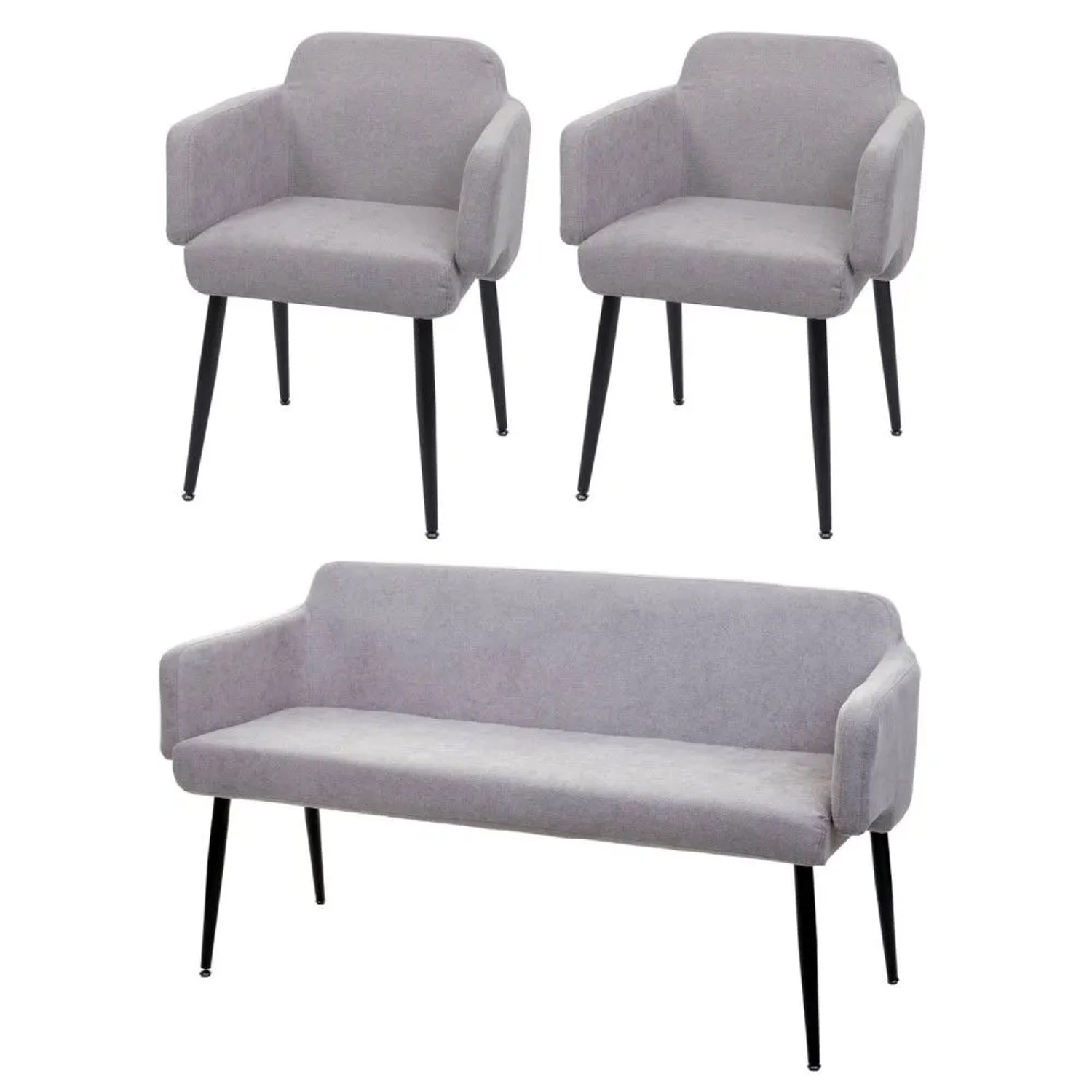 MCW Esszimmer-Set L13 3-teilig 2er-Set Stuhl+Sitzbank  Grau