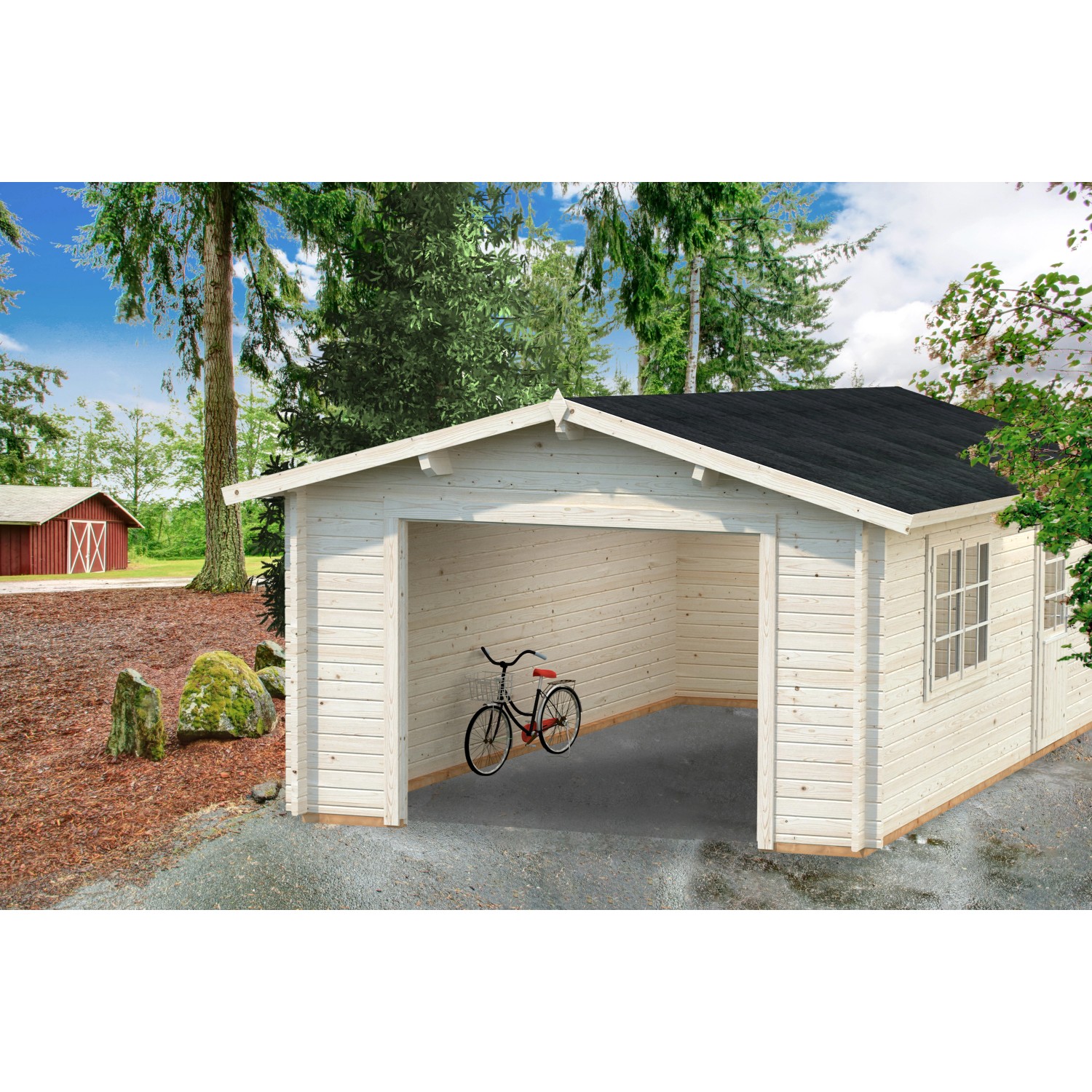 Palmako Garage Roger ohne Tor 360 x 550 cm Lackiert Dunkelgrau-Weiß FSC® günstig online kaufen