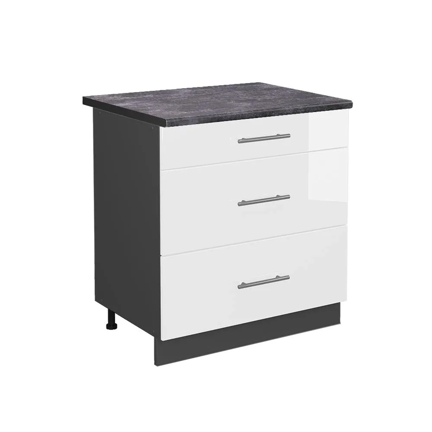 Vicco Küchenunterschrank Fame-Line Weiß Hochglanz Anthrazit 80 cm mit 3 Schubladen AP Anthrazit