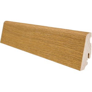 Sockelleiste Eiche, strukturiert, geölt, 58x19x2200 mm, für Bodenabschluss und einfache Clip-Montage.