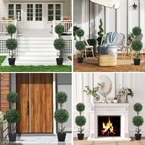 HOMCOM künstlicher Buchsbaum, 2er-Set, 91,6 cm hoch, für Innen- und Außenbereich.