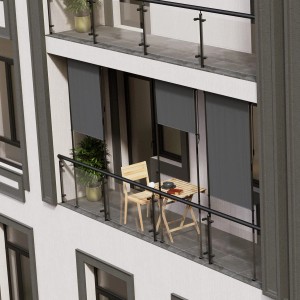 Graue Juskys Senkrechtmarkise Barbados 100x310 cm am Balkon für Sonnen- und Sichtschutz.