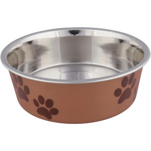 Jollypaw Edelstahlnapf mit Kunststoffmantel und Pfotenmuster, 0,3 l.