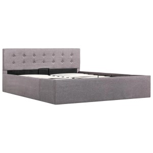 vidaXL Stauraumbett, taupefarbener Stoff, 140x200 cm, mit Lattenrost und gepolstertem Kopfteil.