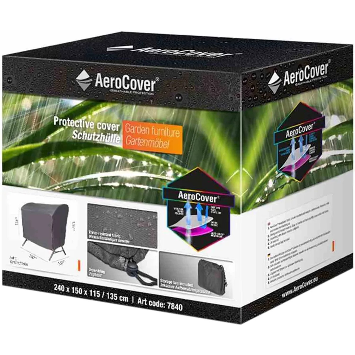 Aerocover Schutzhülle für Gartenschaukel, 240x150cm, Anthrazit, Verpackung.