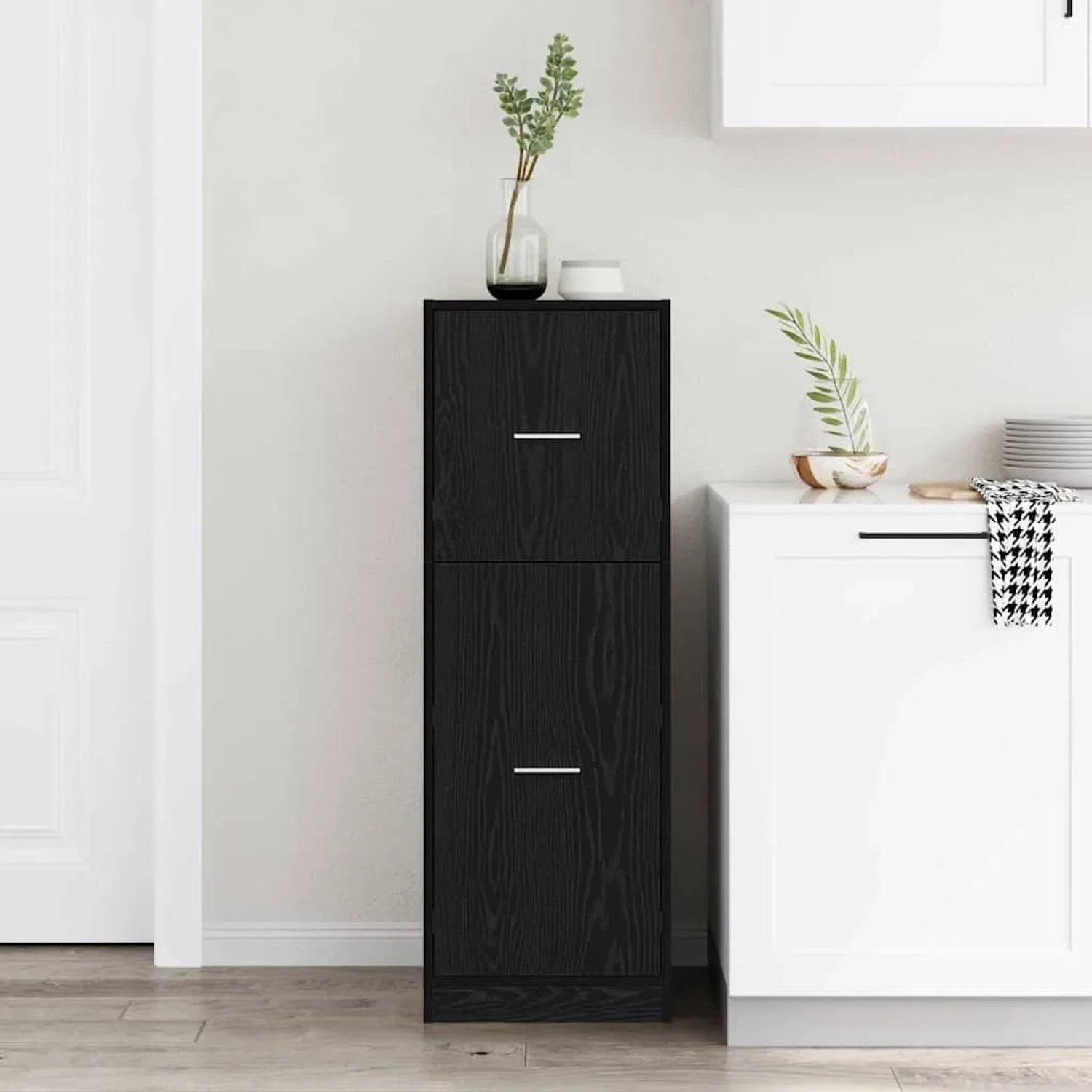 VidaXL Apothekerschrank, schwarze Eiche, Holzwerkstoff, 40x41x118cm, Wohnzimmerschrank mit 2 Schubladen.