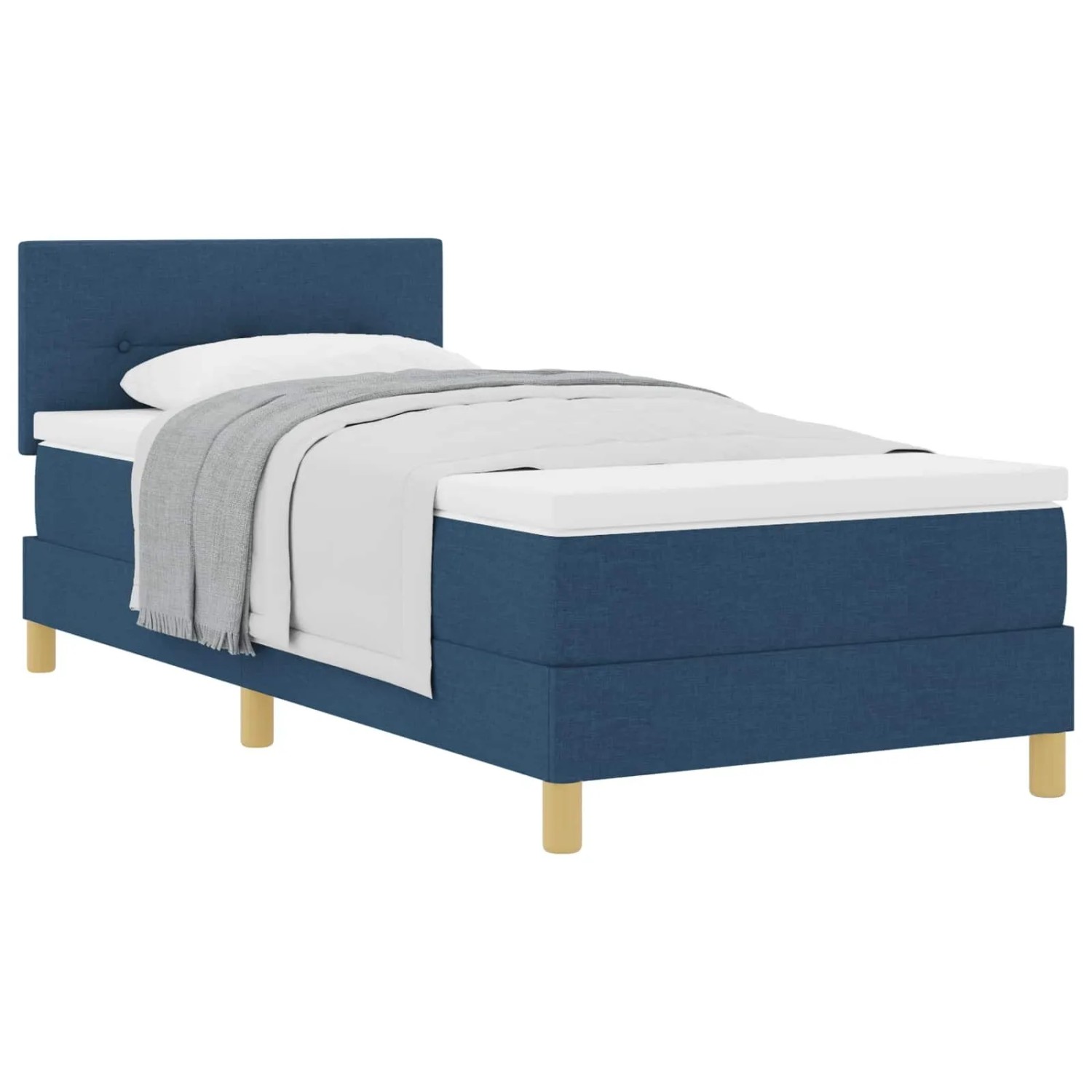 vidaXL Boxspringbett mit Matratze mit Kopfteil Blau 90 x 200 cm Stoff 3338894