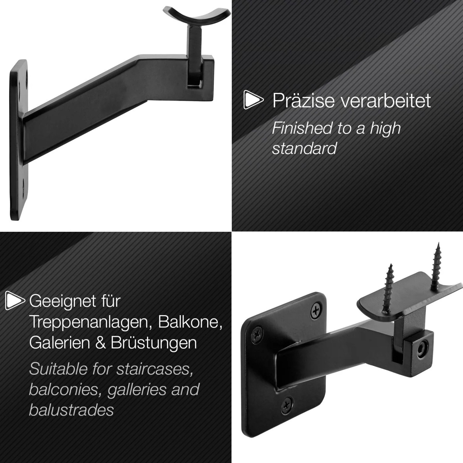 SOTECH Handlaufhalter Verstellbar für Ø 45 mm Runde Handläufe Stahl Schwarz Pulverbeschichtet Schräger Arm 70 x 99 x 100 mm_4