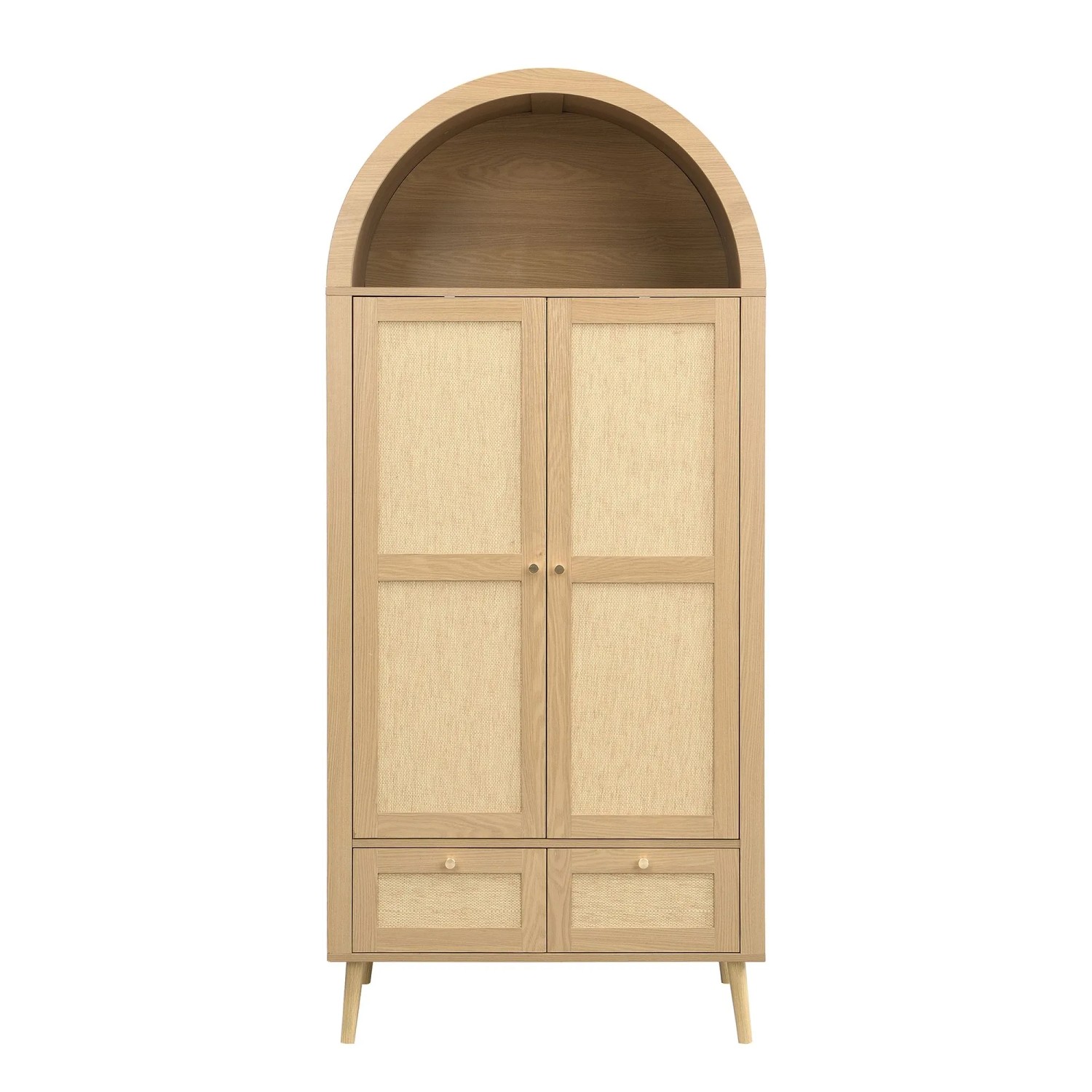 Merax Kleiderschrank 2 Türen 2 Schubladen Kleiderstange Rattanoptik Eiche Beige