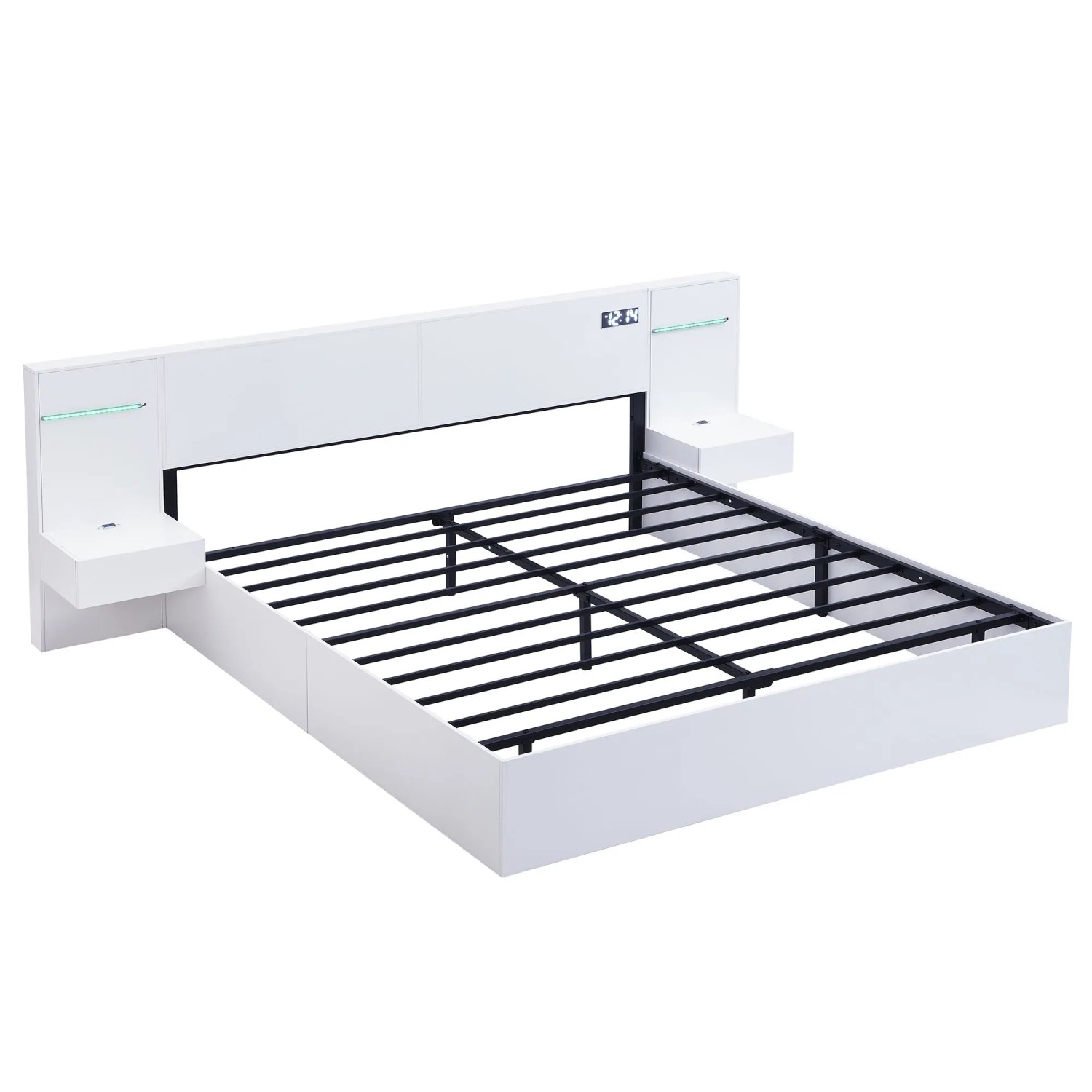 Merax Holzbett 160x200 Doppelbett mit USB Bluetooth Lautsprecher Uhr LED Weiß