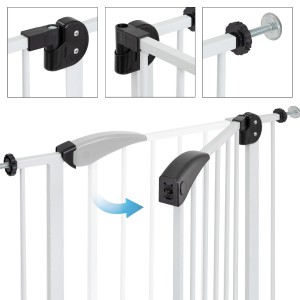 Detailansicht: Weißes ECD Germany Türschutzgitter für Kinder und Haustiere, Montage ohne Bohren.