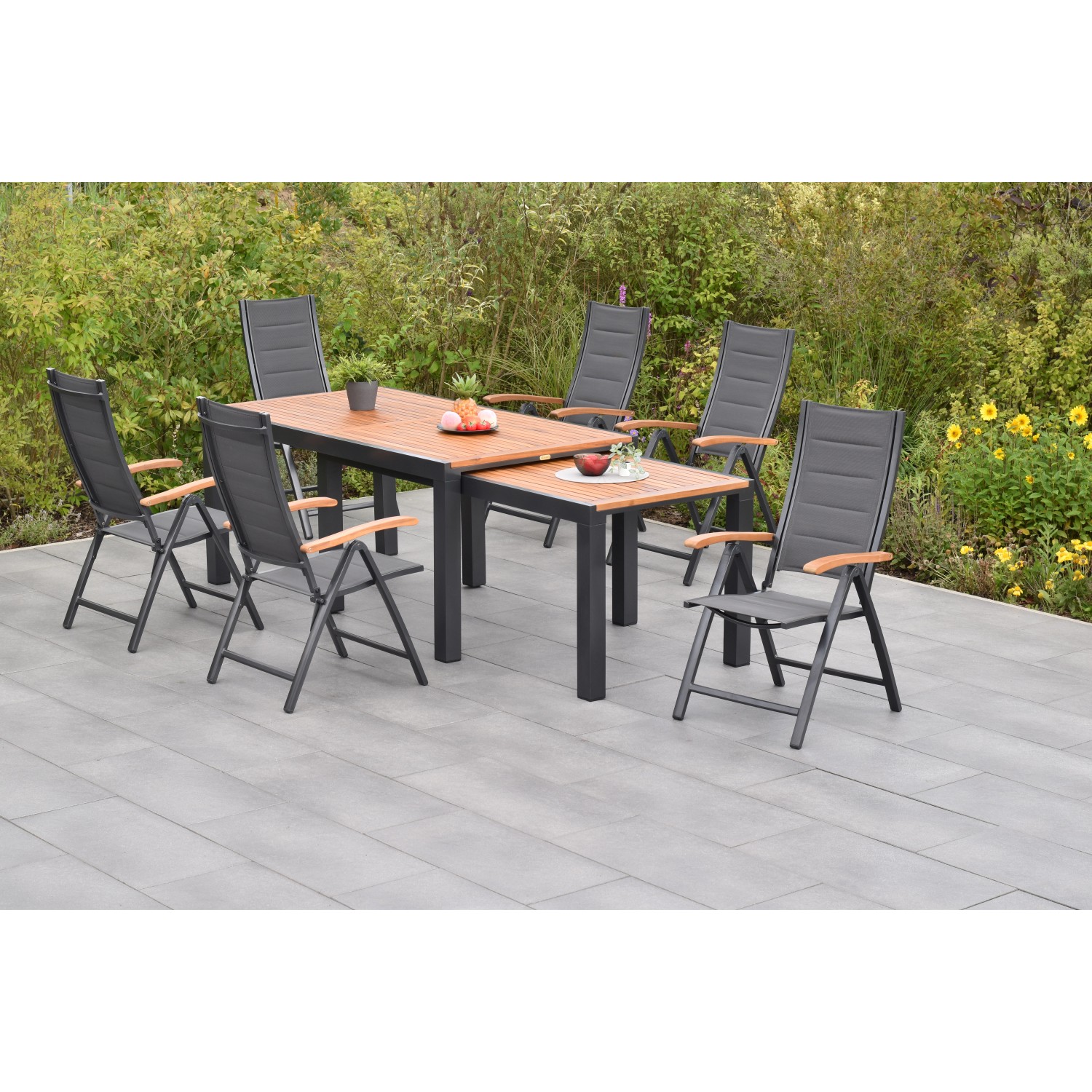 Merxx Paxos Set 7-tlg. mit Flex-Gartentisch Ausziehbar 180/360 x 100 cm günstig online kaufen