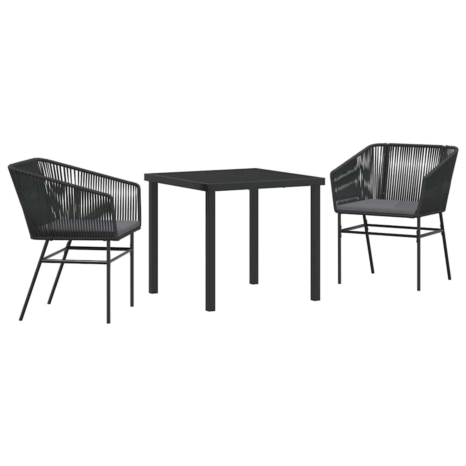 vidaXL 3-Teiliges Garten-Esszimmer Set mit Kissen in Schwarz aus Poly Rattan 3380918