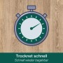 Icon einer Stoppuhr auf Holzboden, symbolisiert die schnelle Trocknung des Bona Hartwachsöls.