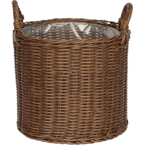 Brauner Polyrattan Korb mit Griffen, 33x33x34,5 cm, ideal als Übertopf für Innen- und Außenbereich.