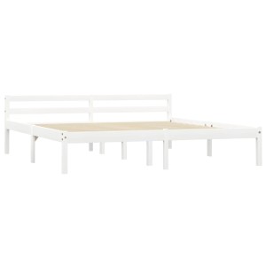 Weißes Massivholzbett (160x200 cm) aus Kiefernholz, ohne Matratze.