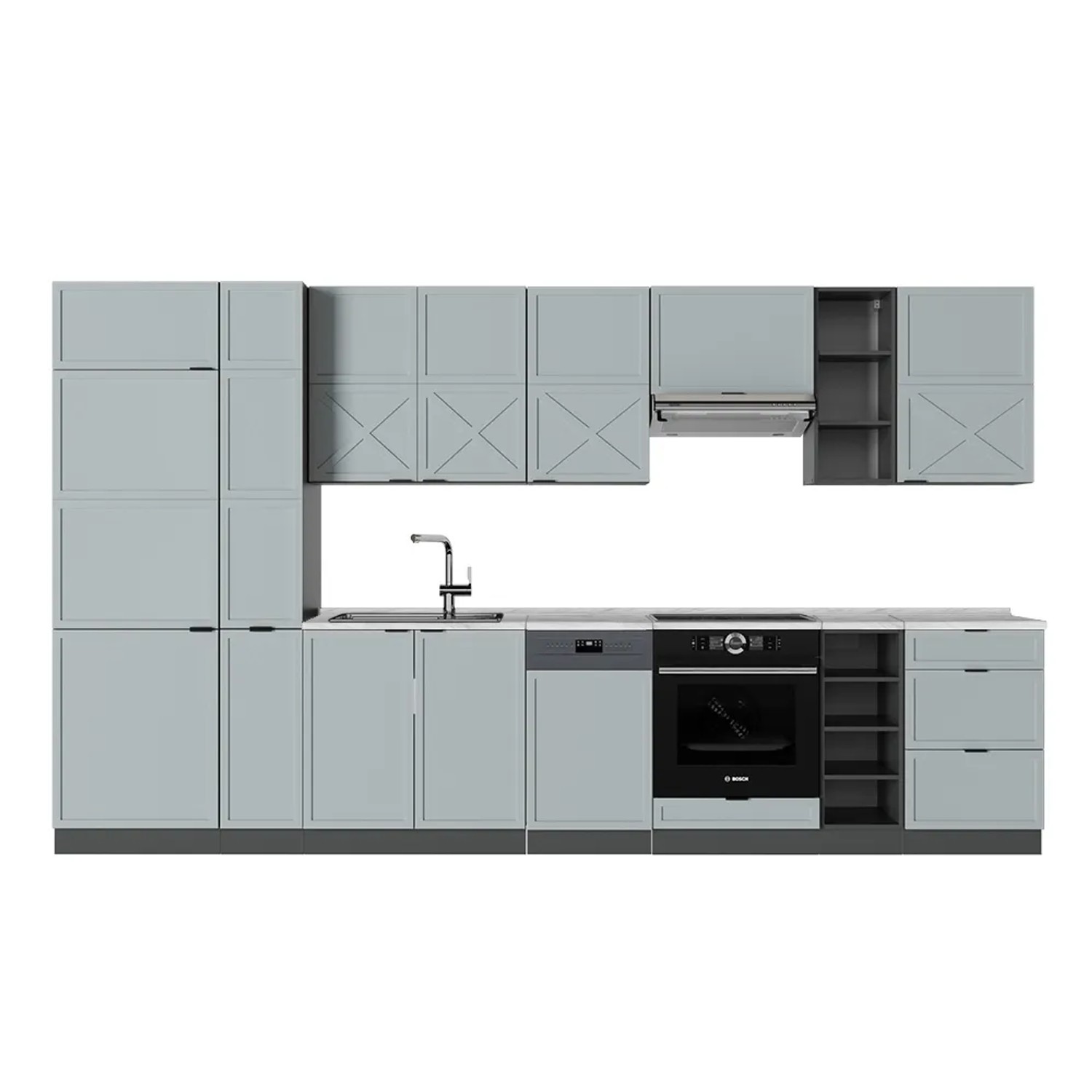Vicco Fame-Line Küchenzeile Hellblau-grau/Anthrazit 355 cm AP Marmor ohne E-Geräte