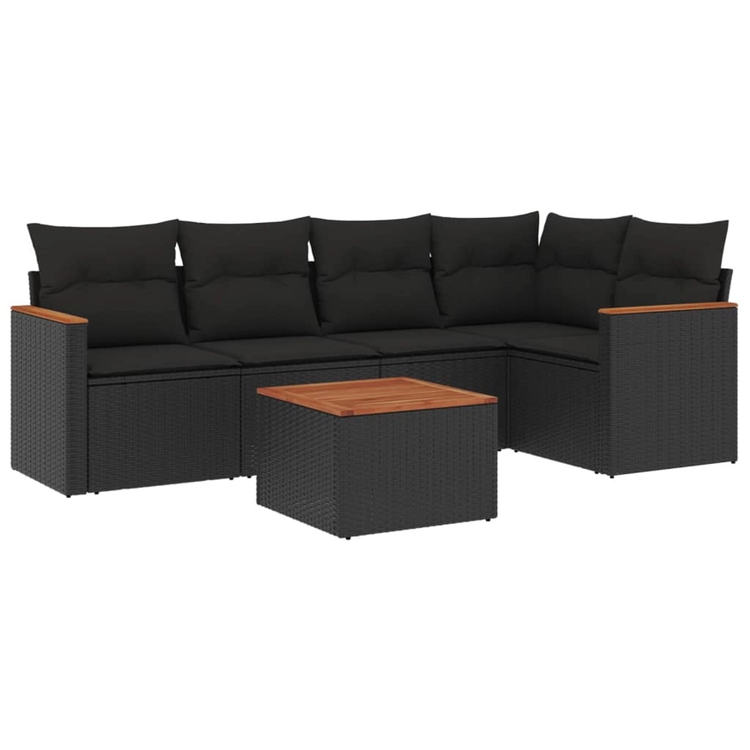 vidaXL 6-Tlg Garten-Sofagarnitur mit Kissen Schwarz Poly Rattan 3225950