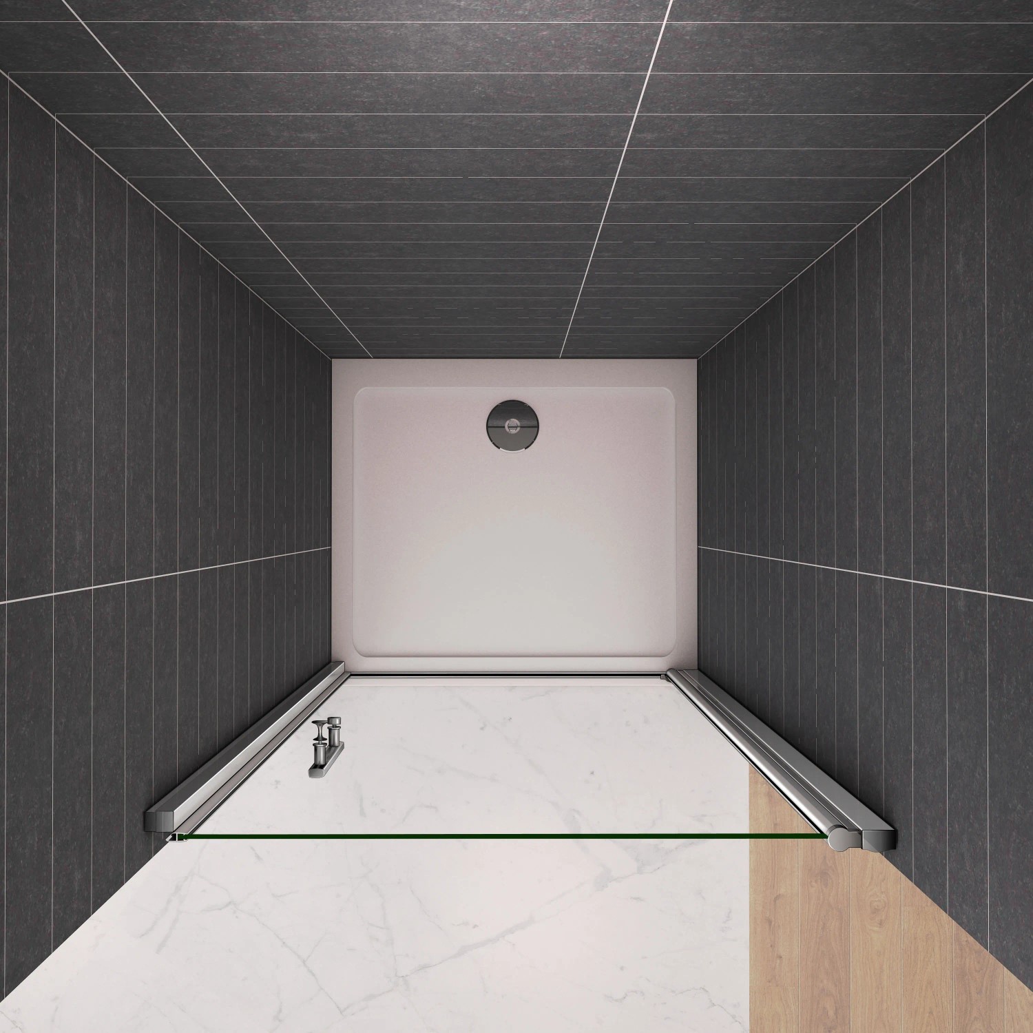 AICA Nischentür 90x195cm, Duschabtrennung mit Schwingtür aus 6mm ESG Glas.