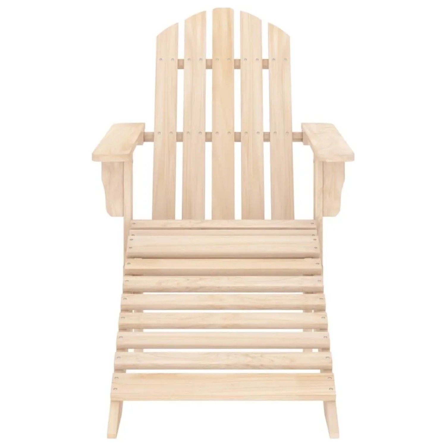 Adirondack-Gartenstuhl aus hellem Tannenholz mit Lattenrost-Design und abnehmbarem Fußteil für Garten.