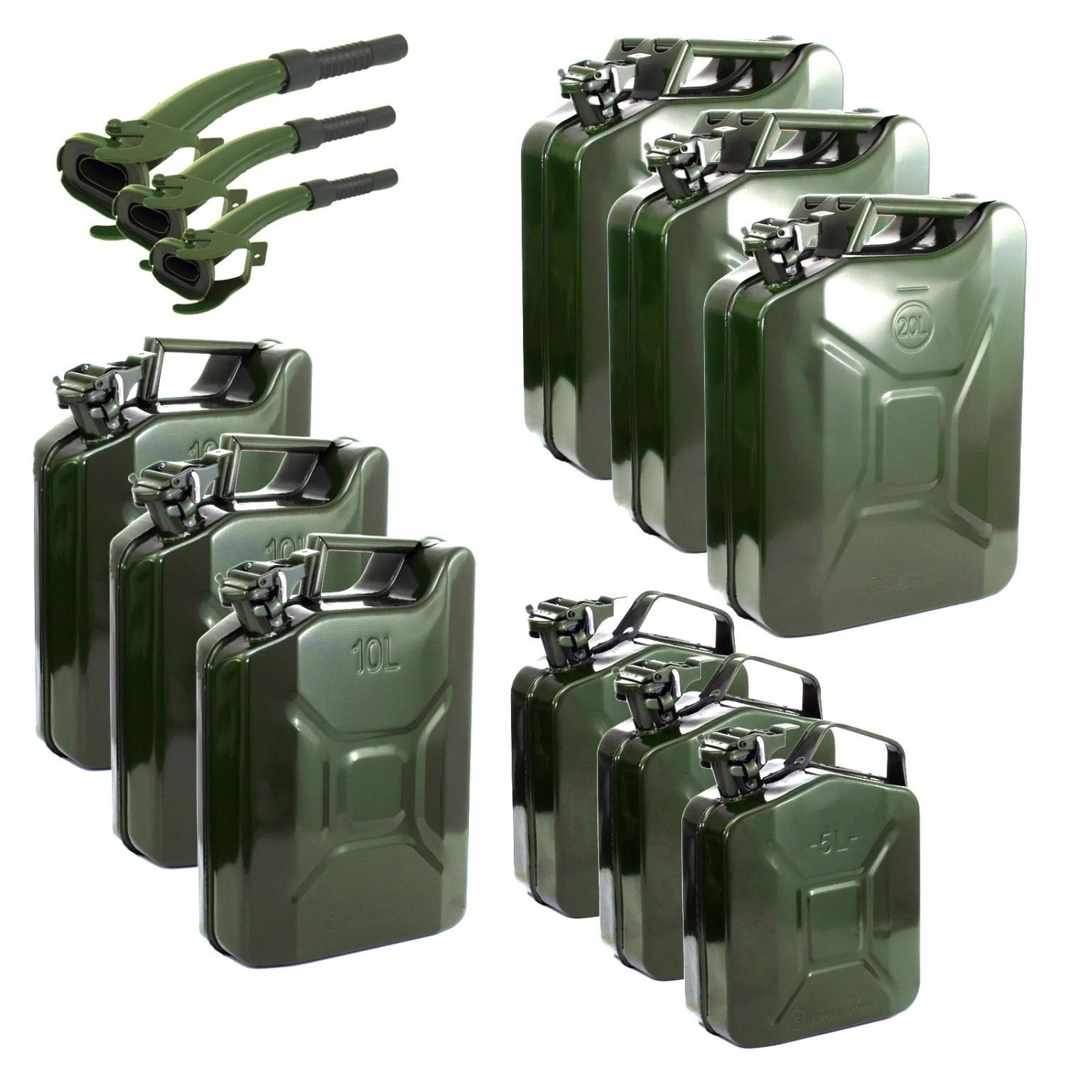 Holmwerk 3x Kraftstoffkanister Olivgrün 10 Liter Mit Einem Ausgießer