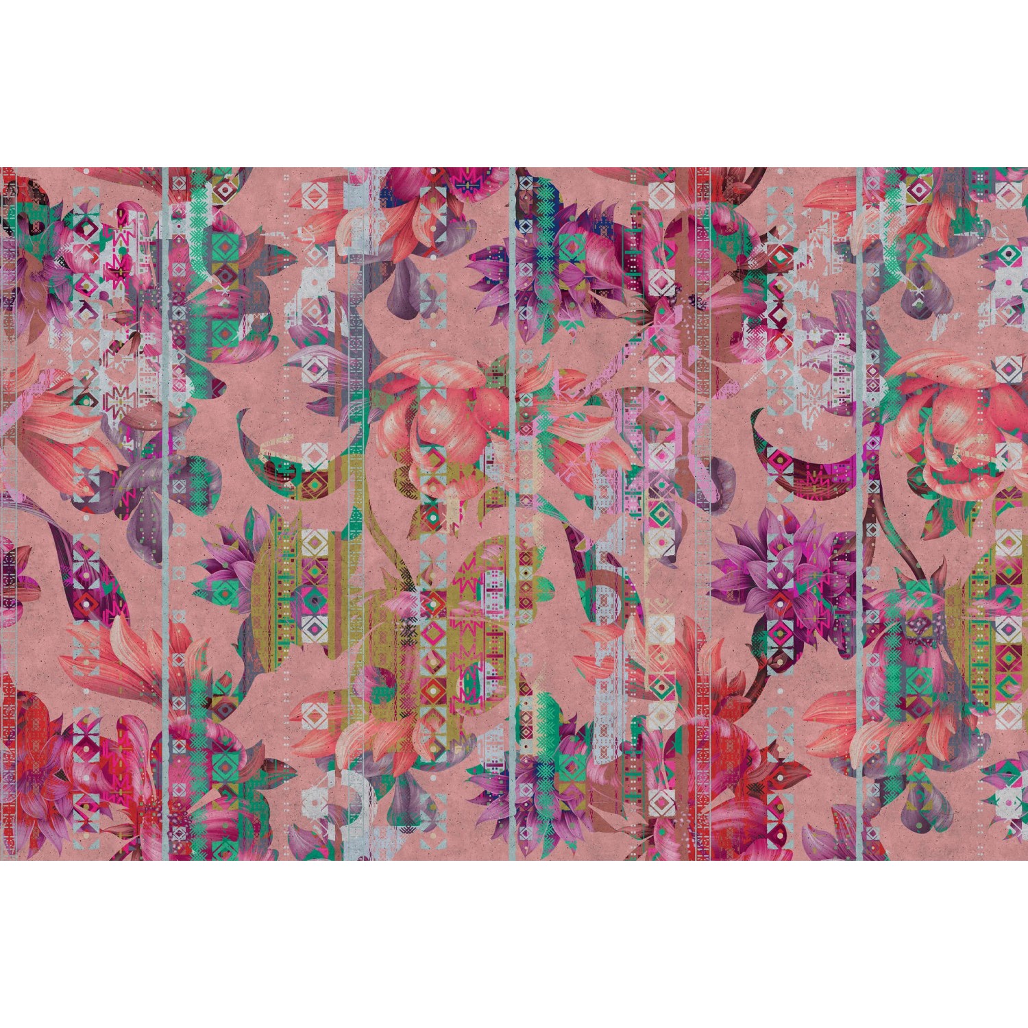 Fototapete Blumen Pflanzen Abstrakt Rosa Grün Orange 4,00 m x 2,70 m FSC® günstig online kaufen