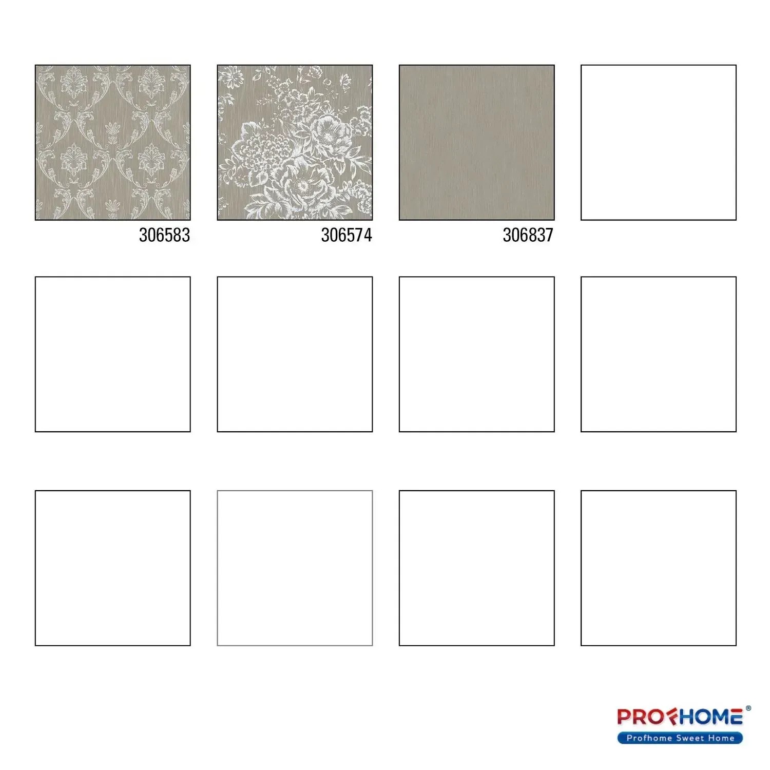 PROFHOME Barock Tapete mit Ornamenten, Silber und Braun.