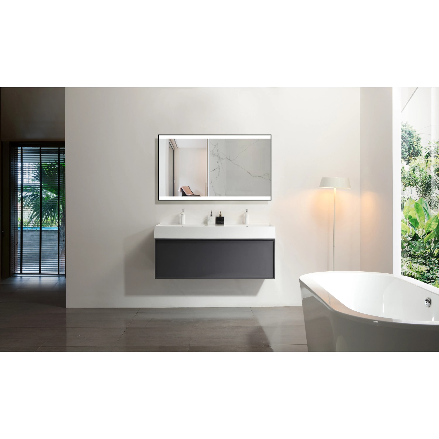 DSK Design LED-Lichtspiegel Black Stark, 120x70 cm, im modernen Badezimmer.