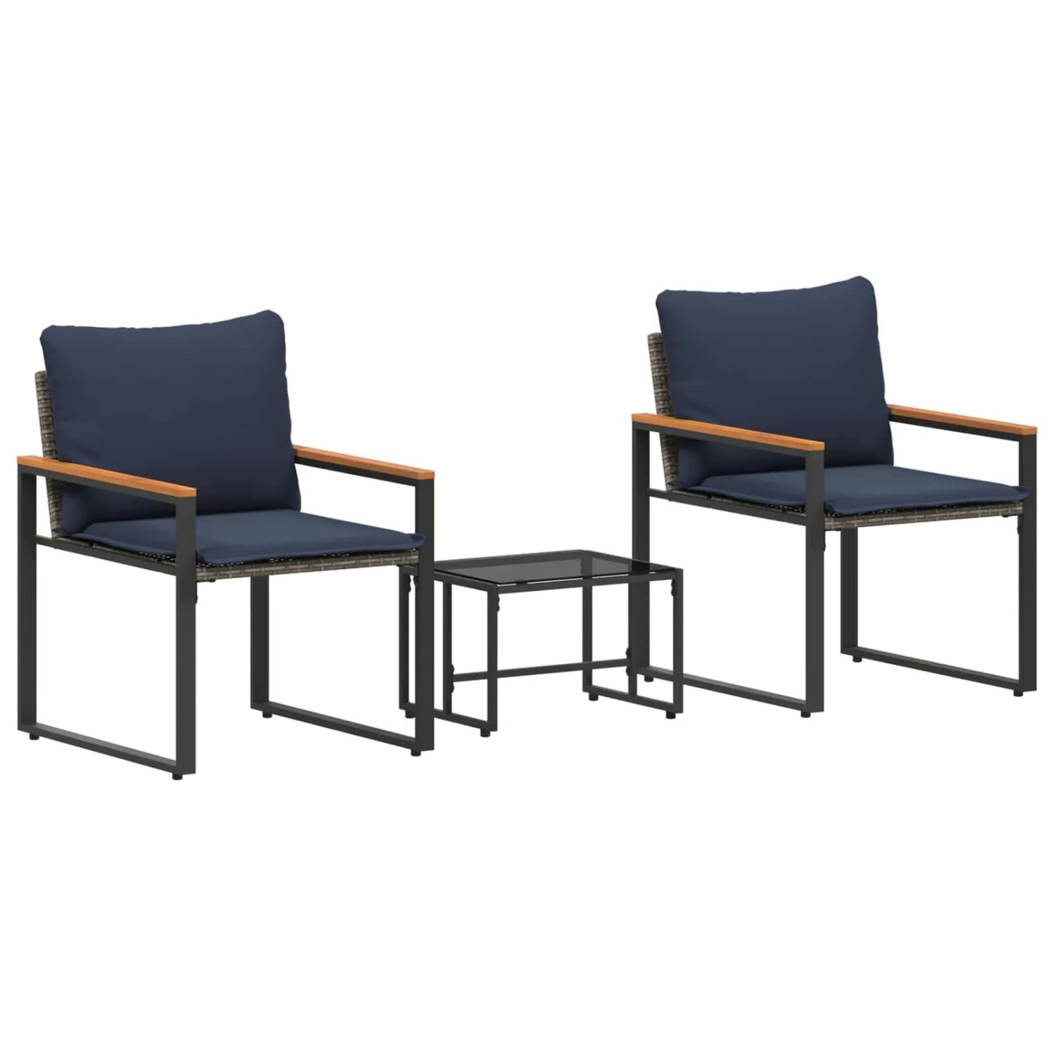 vidaXL Möbelsets mit Kissen 3-Tlg Grau und Marineblau Rattan 42026949