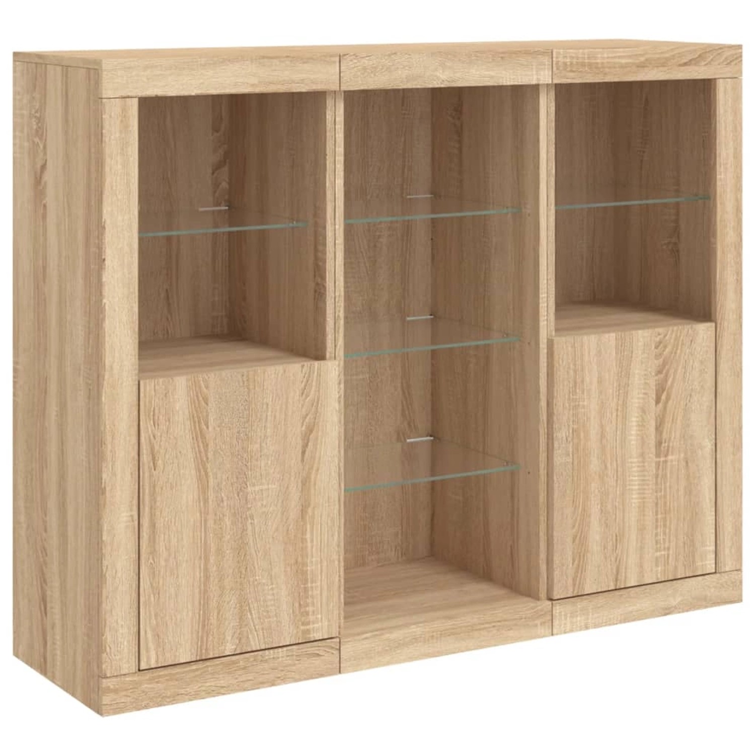 vidaXL Sideboards mit LED-Leuchten 3 Stk Sonoma-Eiche Holzwerkstoff 3209123 günstig online kaufen