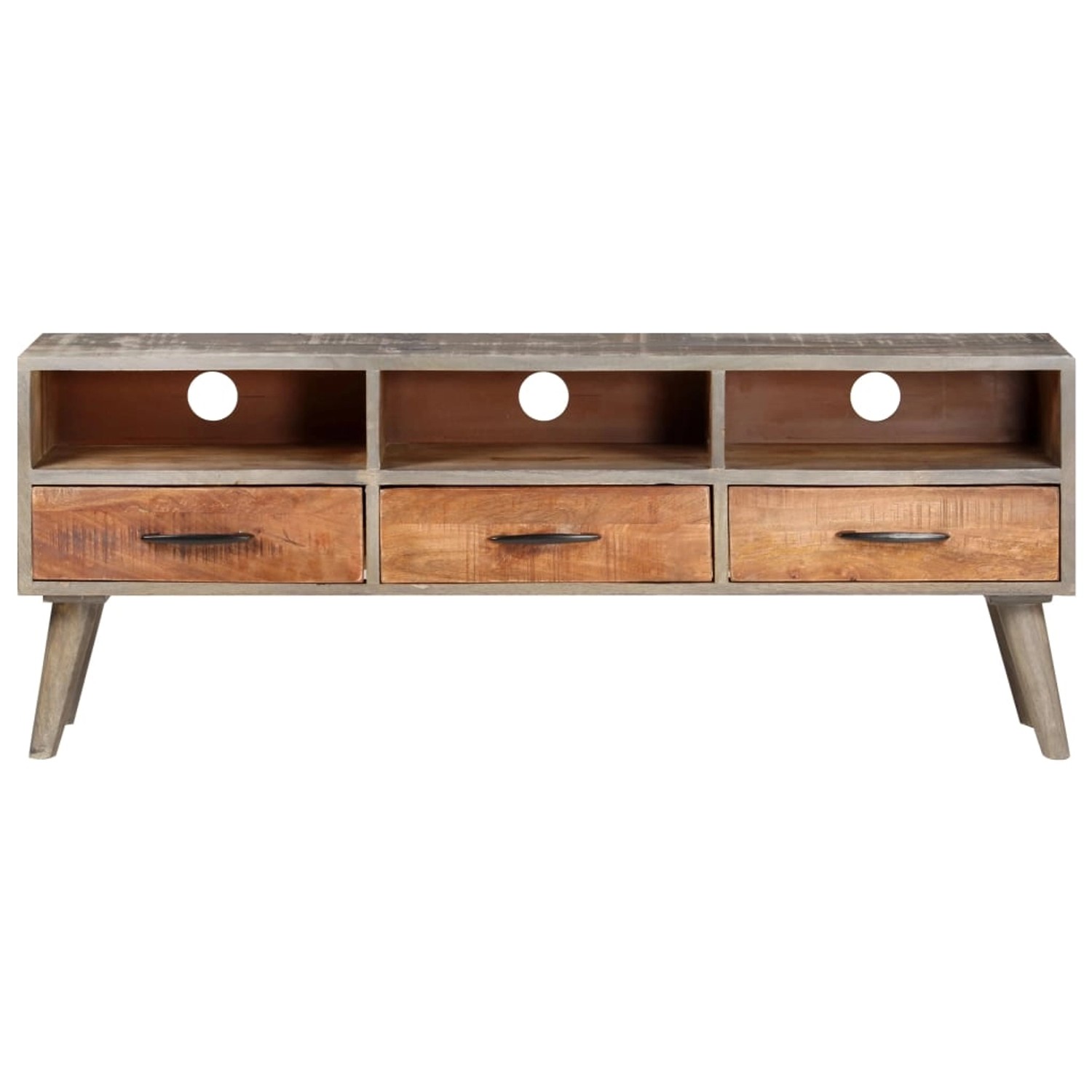 Tv-schrank Grau 130x35x51 Cm Raues Mango-massivholz günstig online kaufen