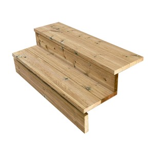 Vinuovo Außentreppe aus Holz, 2 Stufen mit Setzstufen, 100cm breit.