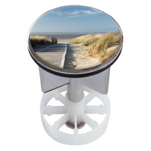 Waschbeckenstöpsel mit Dünenblick Dekor, 38-40 mm, mit Haarsieb.